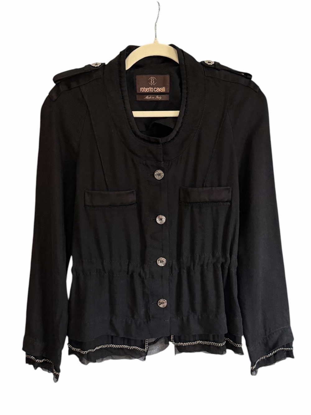 ROBERTO CAVALLI Archival 2009 Mainline Chain Tulle Utlility Jacket 40 S